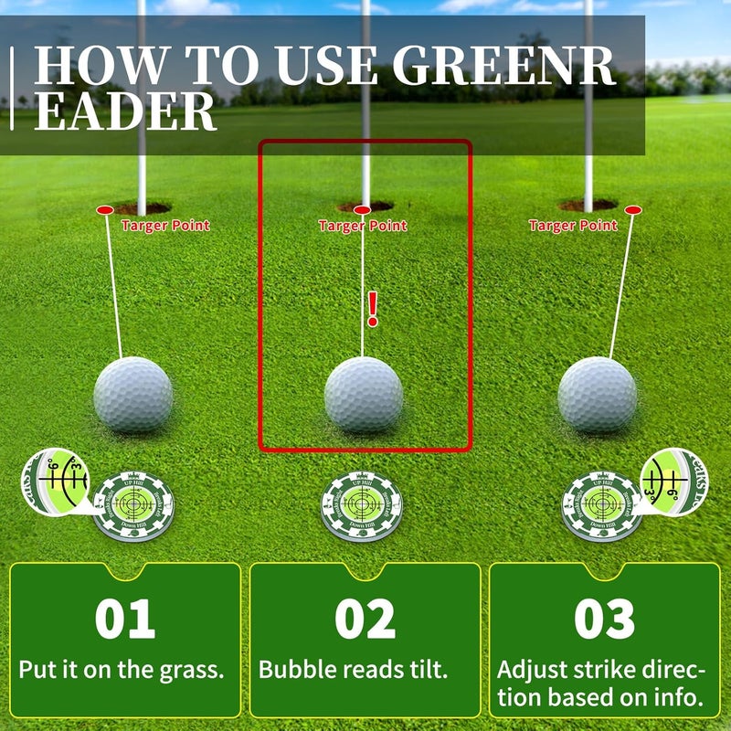 DESELL Golf Green Reader, 2 Pack Golf Ball Marker Hat Clip with High Precision Horizontal Bubble, Putting Training Aid Golf Accessories Tool Gift for Men Women - Image 5